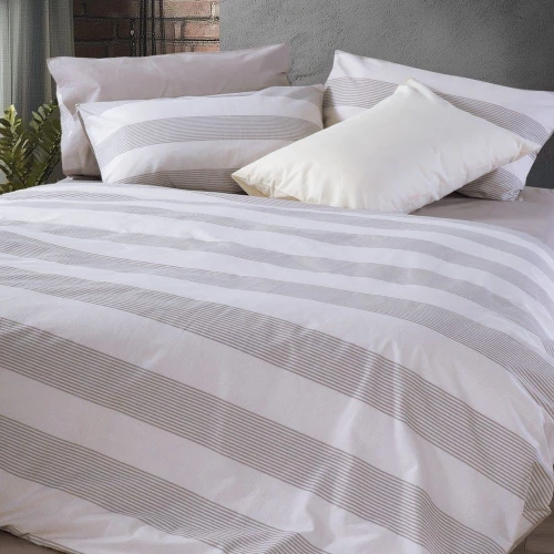 Σεντόνια Casual Stripe Με Λάστιχο (Σετ 4τμχ) Ecru Nef-Nef Homeware King Size 180x235cm 100% Βαμβάκι