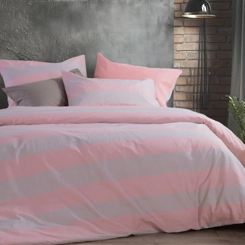 Σεντόνια Casual Stripe Με Λάστιχο (Σετ 4τμχ) Peach Nef-Nef Homeware King Size 180x235cm 100% Βαμβάκι