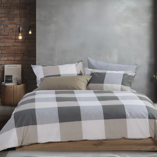 Σεντόνια Casual Check (Σετ 4τμχ) Grey Nef-Nef Homeware Διπλό 200x270cm 100% Βαμβάκι