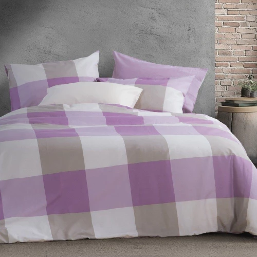 Σεντόνια Casual Check Με Λάστιχο (Σετ 4τμχ) Mauve Nef-Nef Homeware King Size 180x235cm 100% Βαμβάκι