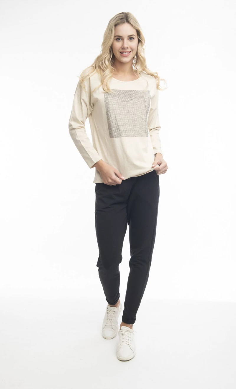 Μπλούζα Γυναικεία Oversize Orientique με Παγιέτες Taupe