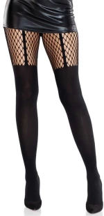 LEG AVENUE - GARTER BELT EFFECT TIGHTS WITH LACE DETAIL BLACK