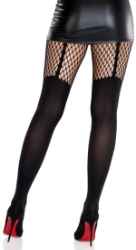 LEG AVENUE - GARTER BELT EFFECT TIGHTS WITH LACE DETAIL BLACK