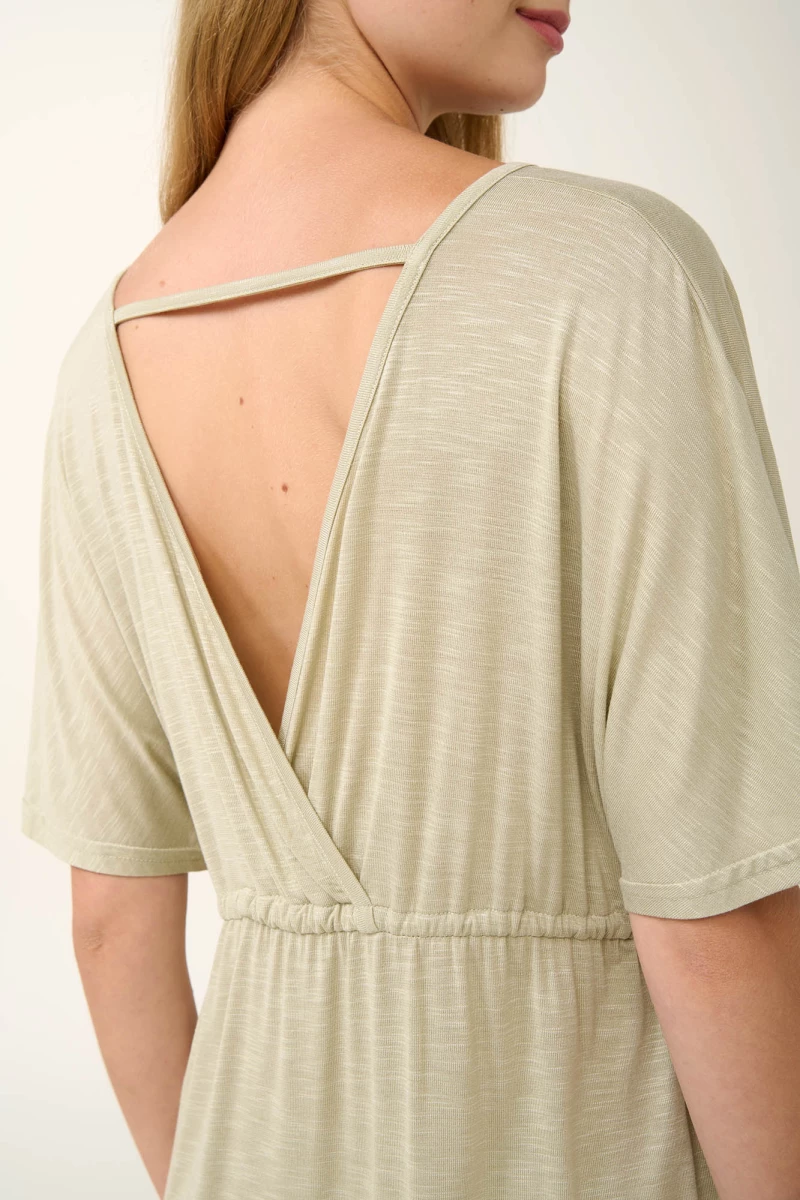 Vamp - Κοντό Καλοκαιρινό Φόρεμα από Viscose Flama - BEIGE SPRAY