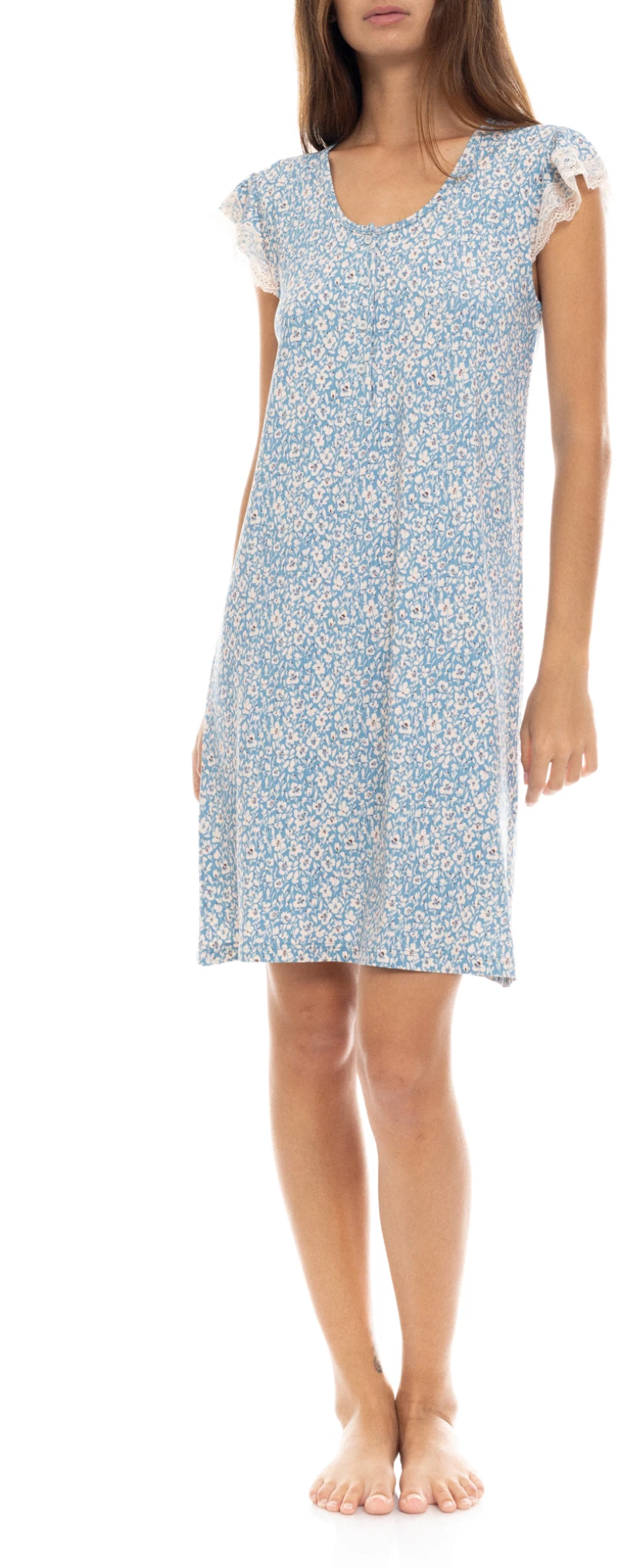 Γυναικείο Νυχτικό Pink Label - Blue Floral - Αμάνικο - Viscose