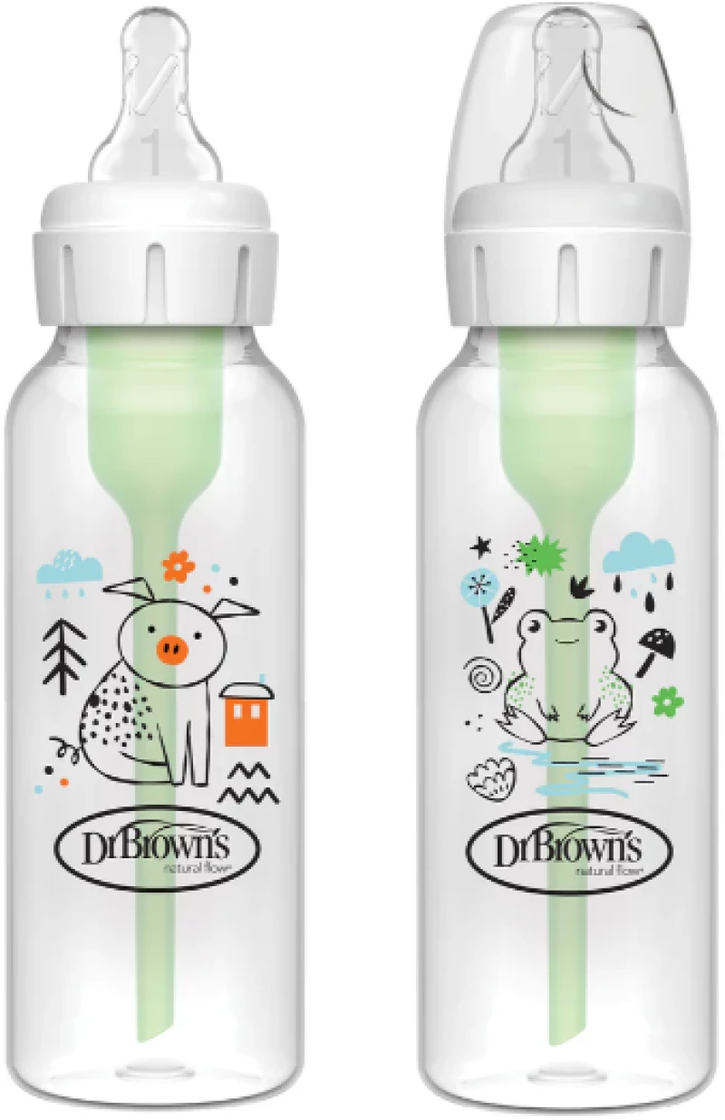 Dr Browns Πλαστικό Μπιμπερό με Στενό Λαιμό Options+ Pig/Frog 250ml (2τεμ) SB82040