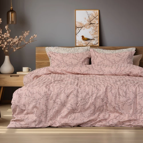 Beauty Home Σετ πάπλωμα υπέρδιπλο Art 12214 Flora 100% Βαμβακοσατέν 300tc 220x240 Σομόν