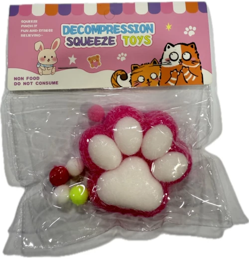 Antistress Pinch Squishy Taba Πατούσα με Pon Pon 7x6cm Φούξια