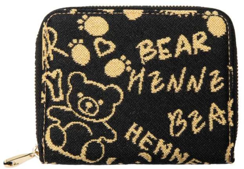Henney Bear London Πορτοφόλι με Φερμουάρ Gold Time Mαύρο