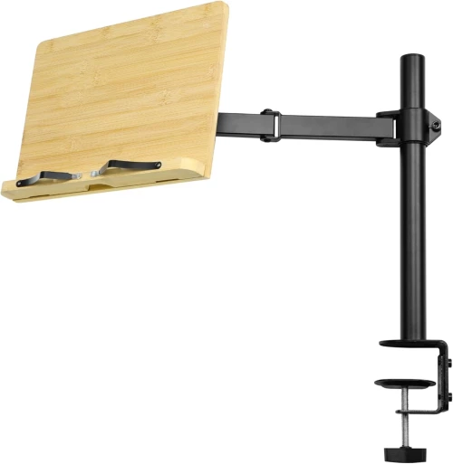 Navaris Book Stand with Clamp - Ρυθμιζόμενη Βάση με Βραχίονα & Σφιγκτήρα για Ανάγνωση Βιβλίου / Laptop / Tablet / eReader / Αναλόγιο από Μπαμπού - 34 x 24 cm - Natural Bamboo (‎NAV0000272P001C)