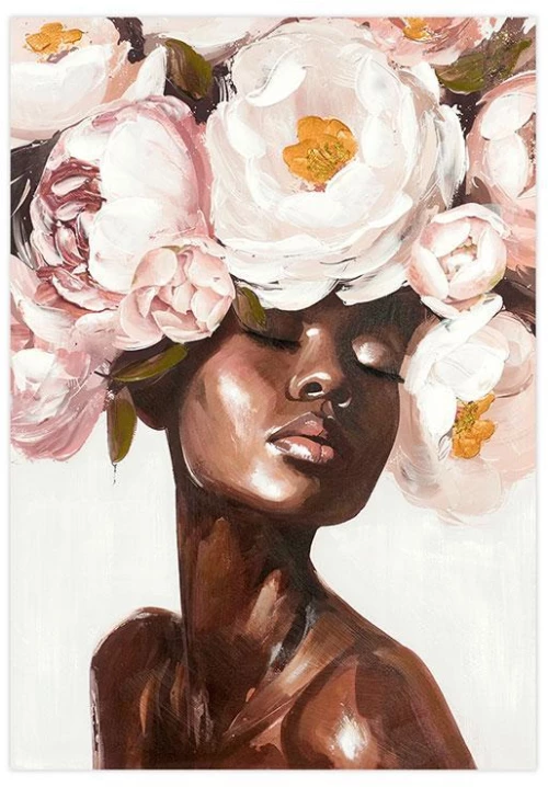 ΠΙΝΑΚΑΣ ΣΕ ΚΑΜΒΑ Fylliana "Woman with flowers" ΚΑΦΕ-ΜΠΕΖ-ΡΟΖ-ΛΕΥΚΟ 70x3x100εκ