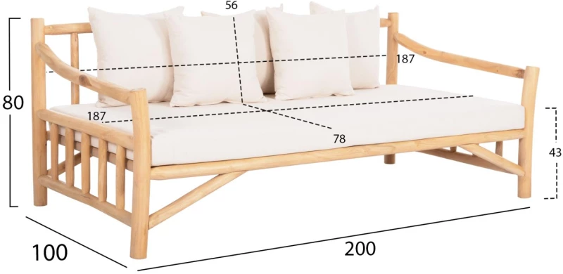 ΚΑΝΑΠΕΣ  ΜΑΣΙΦ ΞΥΛΟ TΕΑK  ΦΥΣΙΚΟ - ΛΕΥΚΟ 210x100x80 εκ.