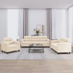 vidaXL Σετ Σαλονιού 3 Τεμαχίων Μπεζ από Ύφασμα Μικροϊνών με Μαξιλάρια
