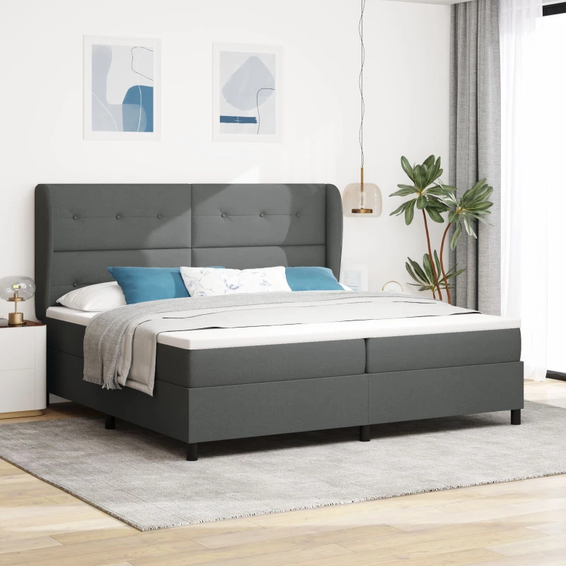 vidaXL Κρεβάτι Box Spring με Στρώμα σε Σκούρο Γκρι, 200x200 εκ. Ύφασμα