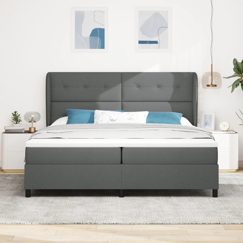 vidaXL Κρεβάτι Box Spring με Στρώμα σε Σκούρο Γκρι, 200x200 εκ. Ύφασμα