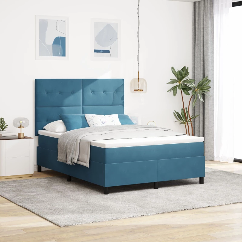 κρεβάτι box spring με στρώμα & LED vitaXL σκούρο μπλε 160x200 εκ βελούδο