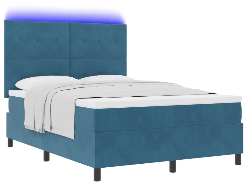 κρεβάτι box spring με στρώμα & LED vitaXL σκούρο μπλε 160x200 εκ βελούδο