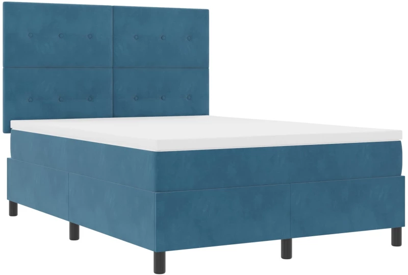 κρεβάτι box spring με στρώμα & LED vitaXL σκούρο μπλε 160x200 εκ βελούδο