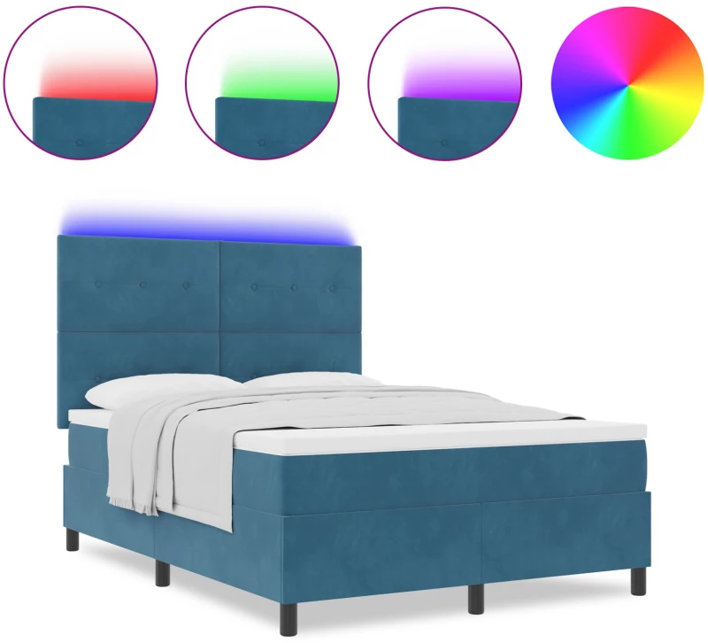 κρεβάτι box spring με στρώμα & LED vitaXL σκούρο μπλε 160x200 εκ βελούδο