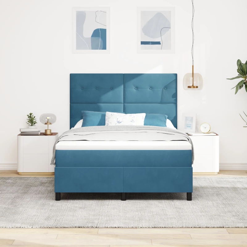 κρεβάτι box spring με στρώμα & LED vitaXL σκούρο μπλε 160x200 εκ βελούδο