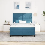 κρεβάτι box spring με στρώμα & LED vitaXL σκούρο μπλε 160x200 εκ βελούδο