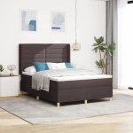 vidaXL Κρεβάτι με Στρώμα & LED Σκούρο Καφέ 140x200 cm Ύφασμα