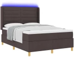 vidaXL Κρεβάτι με Στρώμα & LED Σκούρο Καφέ 140x200 cm Ύφασμα