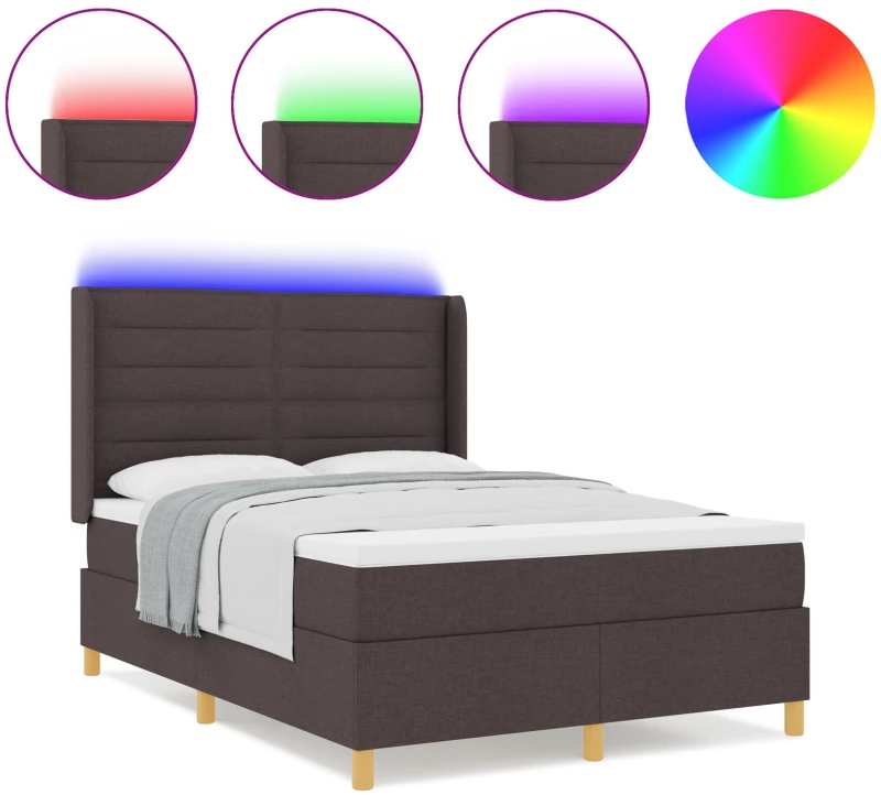 vidaXL Κρεβάτι με Στρώμα & LED Σκούρο Καφέ 140x200 cm Ύφασμα
