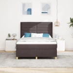 vidaXL Κρεβάτι με Στρώμα & LED Σκούρο Καφέ 140x200 cm Ύφασμα