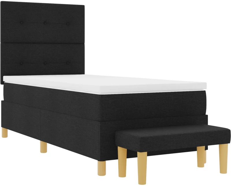 vidaXL Κρεβάτι Box Spring με Στρώμα & Πάγκο Μαύρο 100x200 εκ. Ύφασμα