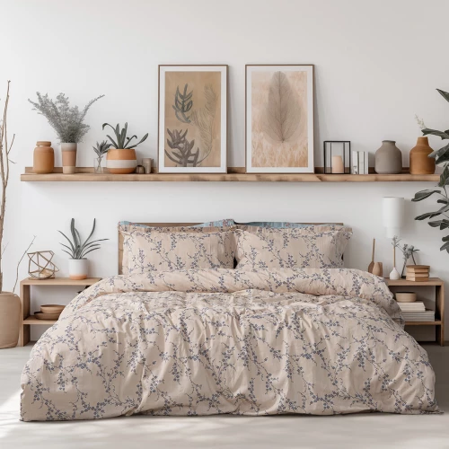 Beauty Home Σετ πάπλωμα υπέρδιπλο Art 12210 Anastasia 100% Βαμβακοσατέν 300tc 220x240 Μπεζ