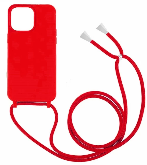 Θήκη Σιλικόνης GREEN ON με Κορδόνι Κολιέ για iPhone 15 Pro - Κόκκινο