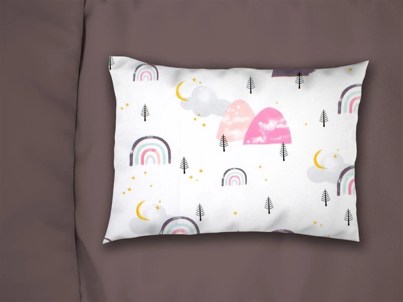 Μαξιλαροθήκη Εμπριμέ kids Rainbow 575 50X70 White-Pink 100% Cotton - -