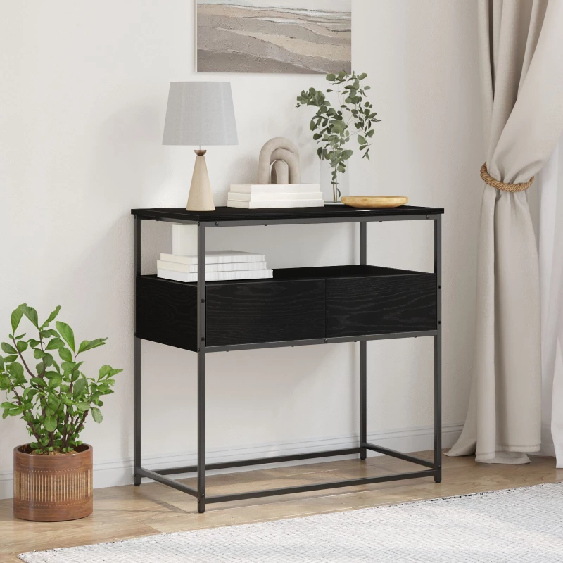 vidaXL Κονσόλα Μαύρη Δρυς 75x40x75 εκ Επεξεργασμένο Ξύλο και Ατσάλι