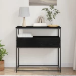 vidaXL Κονσόλα Μαύρη Δρυς 75x40x75 εκ Επεξεργασμένο Ξύλο και Ατσάλι