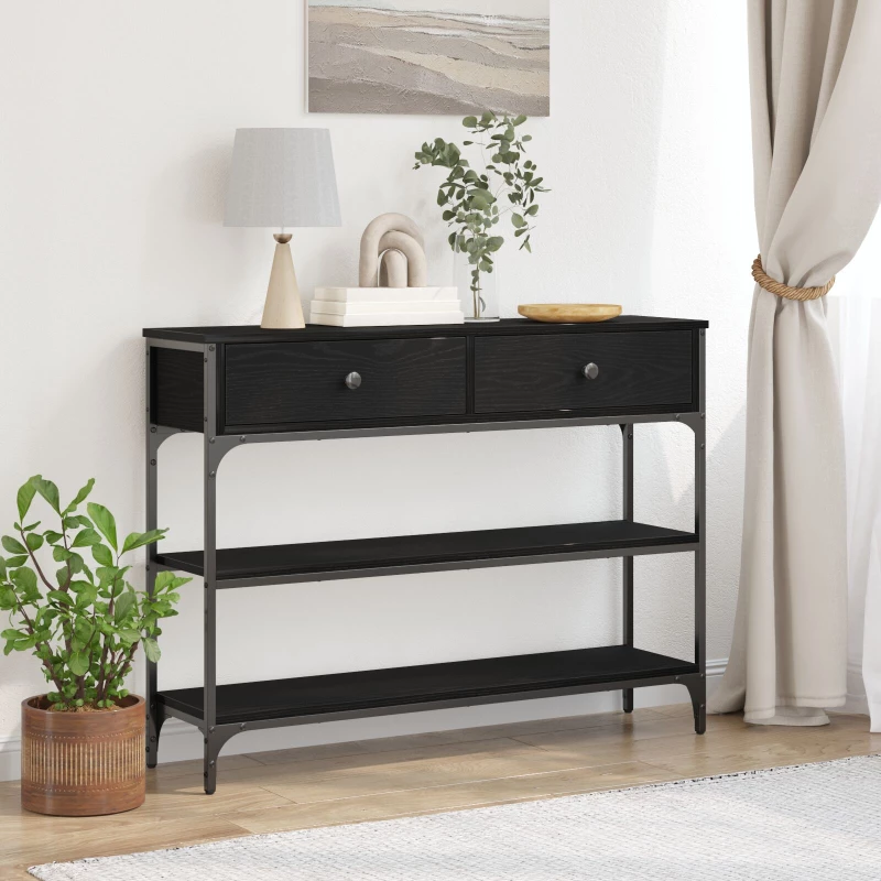 vidaXL Κονσόλα Μαύρο Δρυς 100x25x75 εκ Κατασκευασμένο ξύλο & Χάλυβας