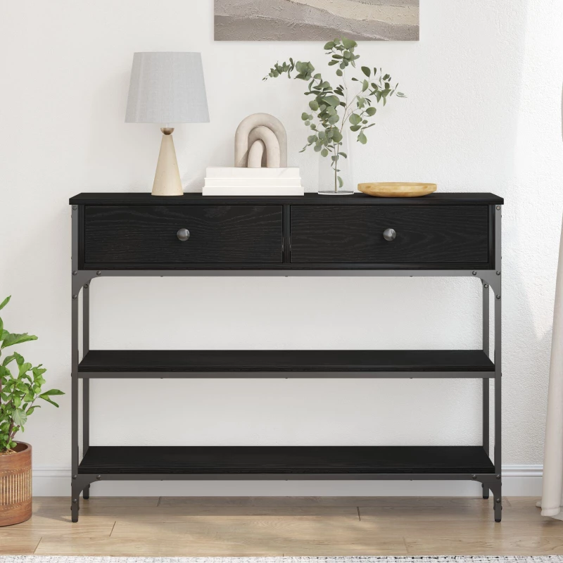 vidaXL Κονσόλα Μαύρο Δρυς 100x25x75 εκ Κατασκευασμένο ξύλο & Χάλυβας