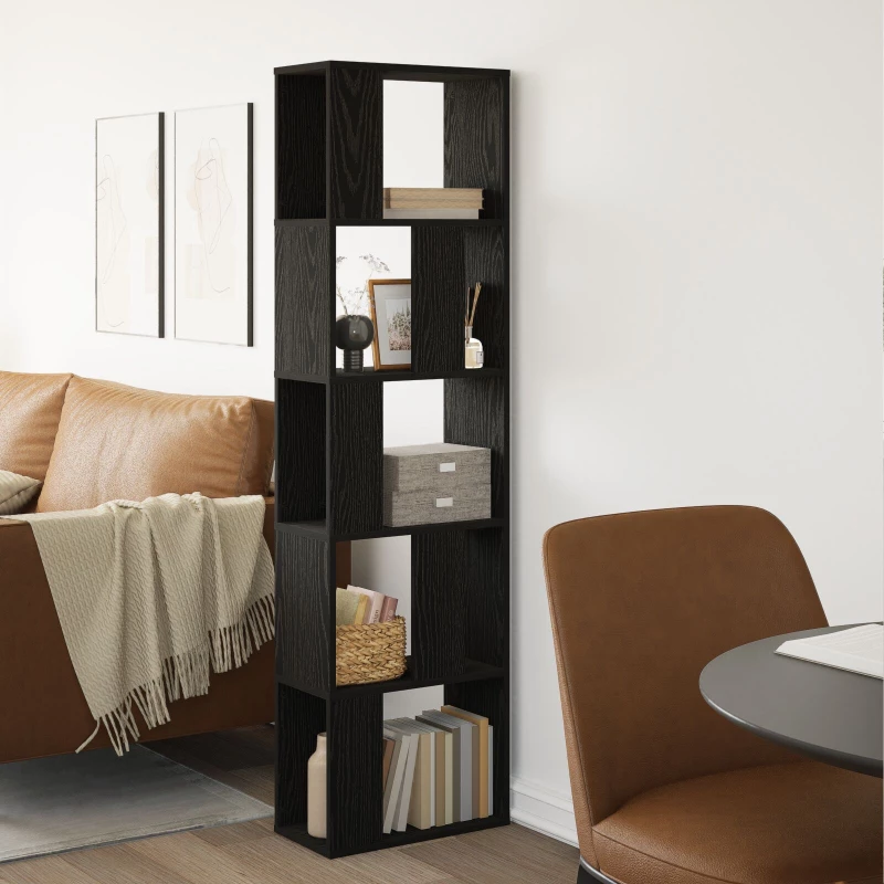 βιβλιοθήκη vidaXL 5-επίπεδη Μαύρο Δρύς 45x23,5x162,5 εκ Επεξεργασμένο ξύλο