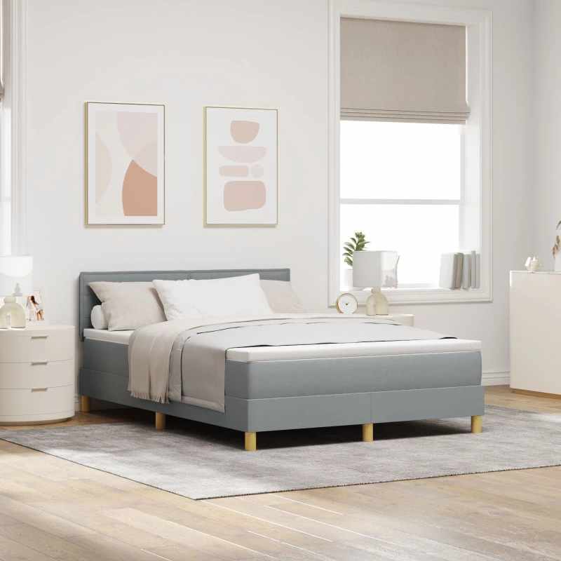 vidaXL Κρεβάτι Box Spring με Στρώμα Ανοιχτό Γκρι 160x200 εκ. Ύφασμα