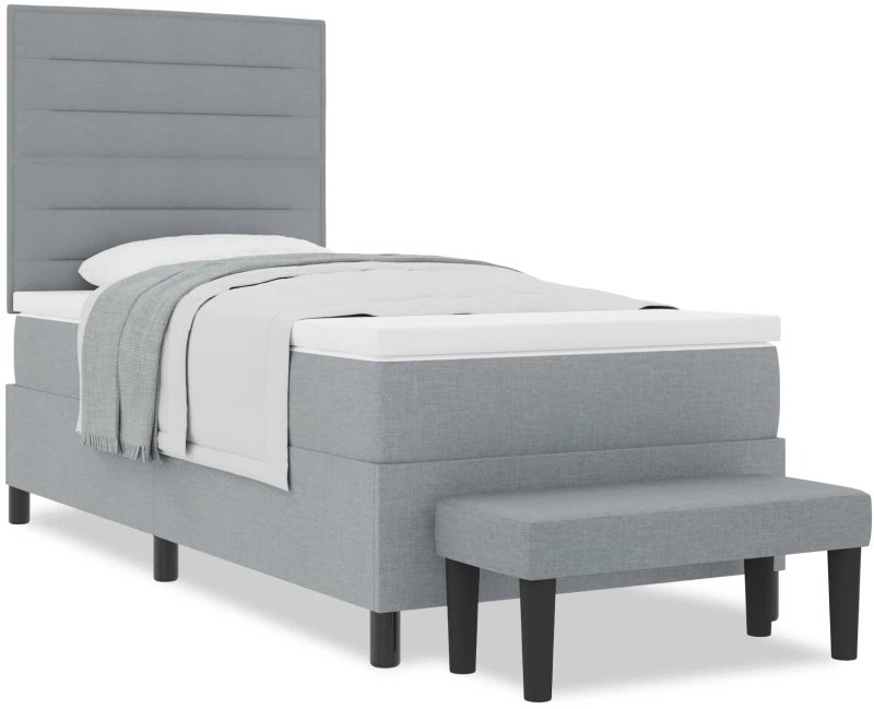 vidaXL Κρεβάτι Box Spring με Στρώμα & Πάγκο Ανοιχτό Γκρι 100x200 cm Ύφασμα