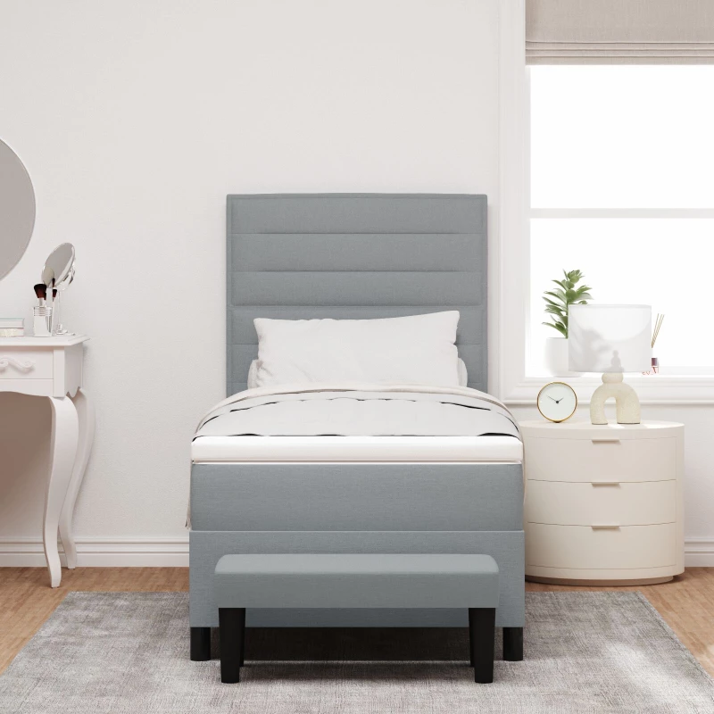vidaXL Κρεβάτι Box Spring με Στρώμα & Πάγκο Ανοιχτό Γκρι 100x200 cm Ύφασμα