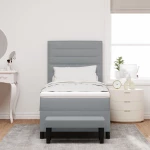 vidaXL Κρεβάτι Box Spring με Στρώμα & Πάγκο Ανοιχτό Γκρι 100x200 cm Ύφασμα