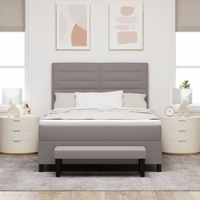 vidaXL Κρεβάτι με Ελατήρια και Στρώμα Μπεζ 140x200 εκ. Ύφασμα