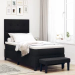 vidaXL Κρεβάτι Box Spring με Στρώμα & Παγκάκι Μαύρο 100x200 εκ. Ύφασμα