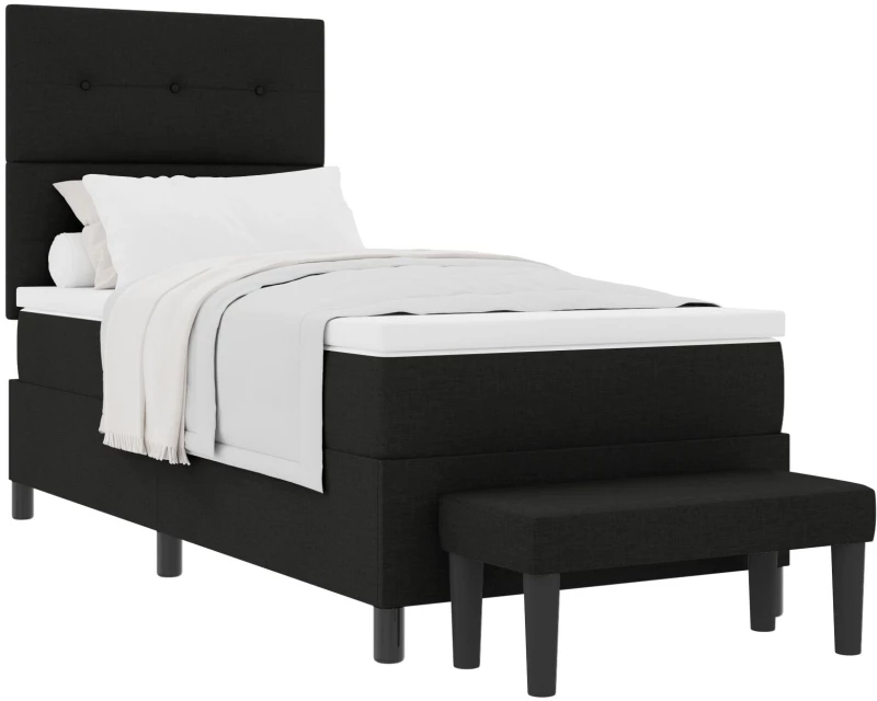 vidaXL Κρεβάτι Box Spring με Στρώμα & Παγκάκι Μαύρο 100x200 εκ. Ύφασμα