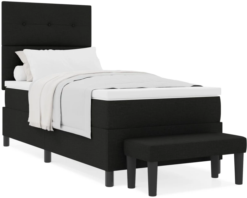 vidaXL Κρεβάτι Box Spring με Στρώμα & Παγκάκι Μαύρο 100x200 εκ. Ύφασμα
