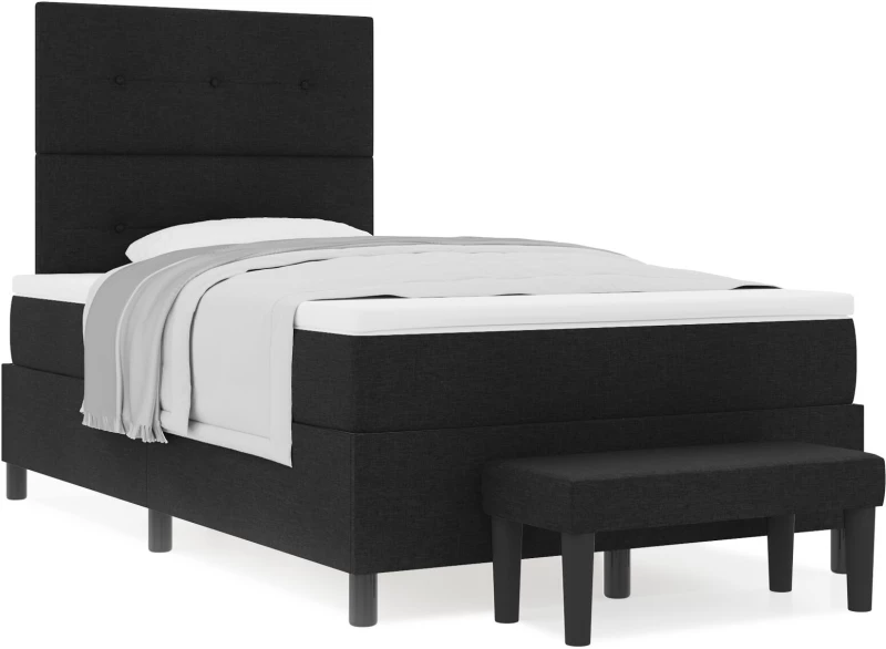 vidaXL Κρεβάτι Box Spring με Στρώμα & Παγκάκι Μαύρο 120x200 εκ Ύφασμα
