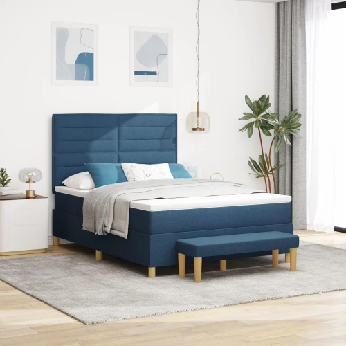 vidaXL Κρεβάτι Box Spring με Στρώμα & Πάγκο Μπλε 140x200 cm Υφασμάτινο