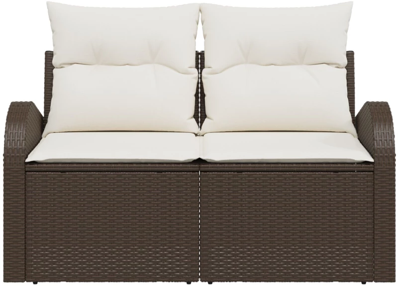 vidaXL Καναπές Κήπου 2 Θέσεων με Μαξιλάρια Καφέ Πολυ Ρατάν