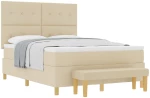 vidaXL Κρεβάτι Box Spring με Στρώμα & Παγκάκι Κρεμ 140x200 εκ. Ύφασμα